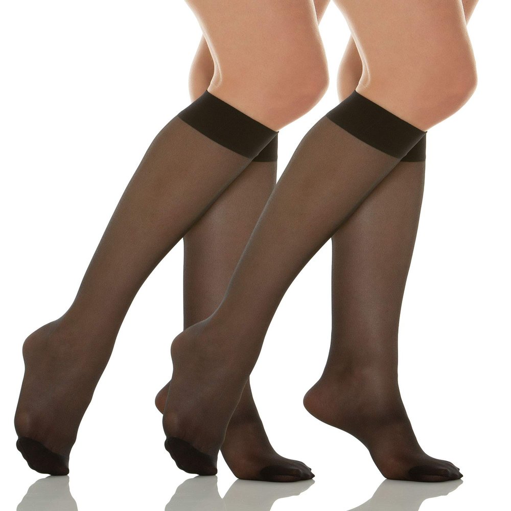 Relaxsan Basic 700[N] Women's Knee-High Compression Stockings, 12–17 mmHg, 70 Den, 2 Pairs, Black, Size 4/XL