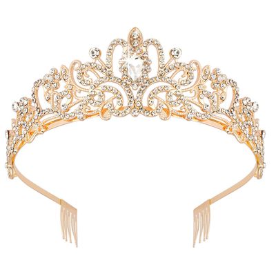 Didder Gold-Tone Crystal Tiara Crown Headband with Combs