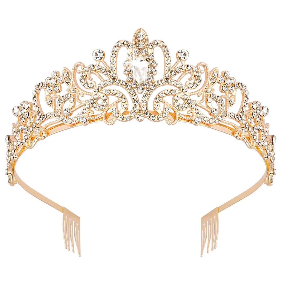 Didder Gold-Tone Crystal Tiara Crown Headband with Combs