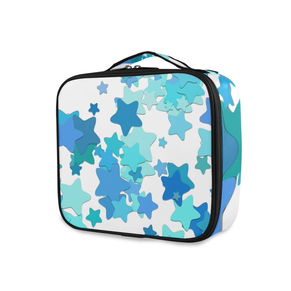 Blue Star Makeup Bag with Zipper and Adjustable Dividers for Women and Girls