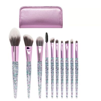 Minkissy 10-Piece Makeup Brush Set with Crystals and Multifunctional Bag for Women