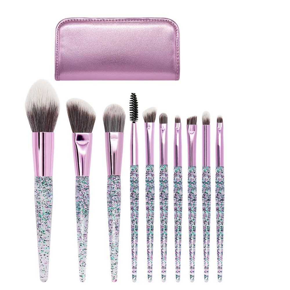 Minkissy 10-Piece Makeup Brush Set with Crystals and Multifunctional Bag for Women