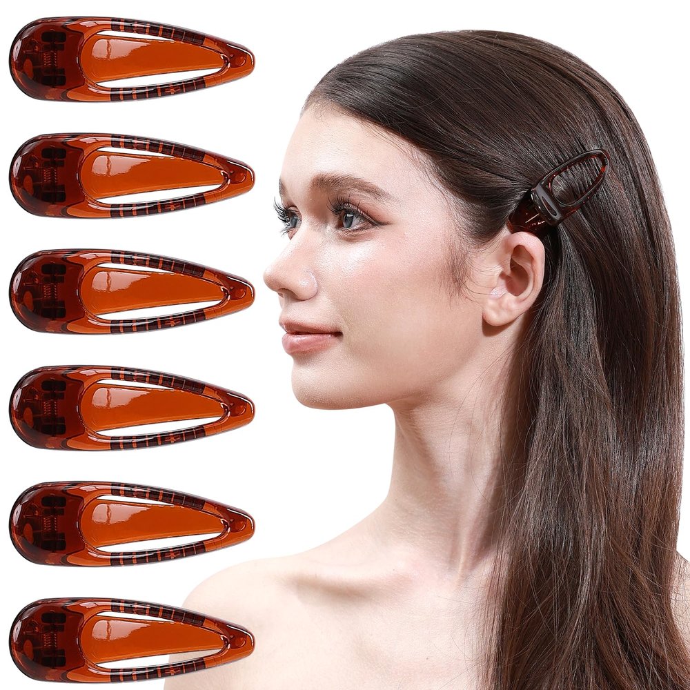 RC ROCHE 6-Piece Crocodile Hair Clips for Women, Duckbill, Small, Brown
