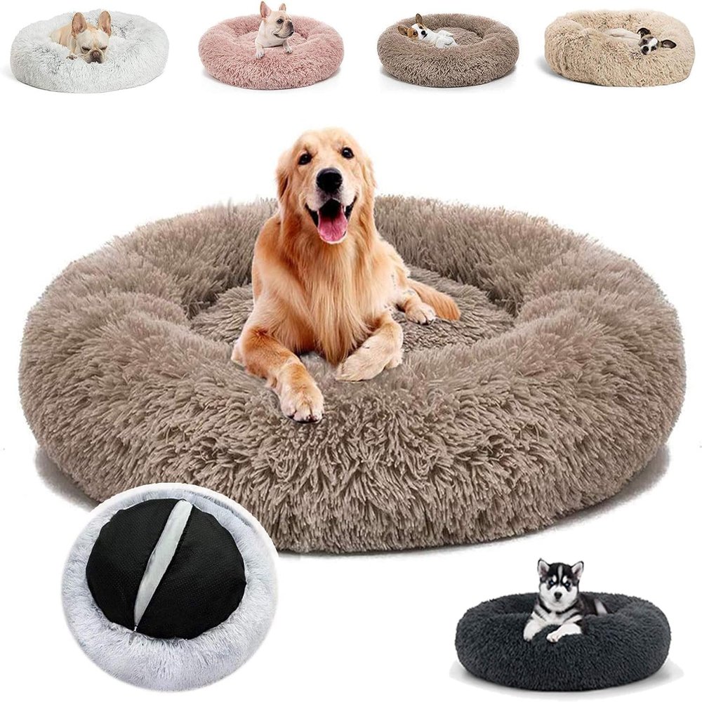 JRUI Dog Bed for Large Dogs, Removable and Washable, 3XL 100 cm, Round Plush, Extra Soft, for Stress and Anxiety Relief, Brown