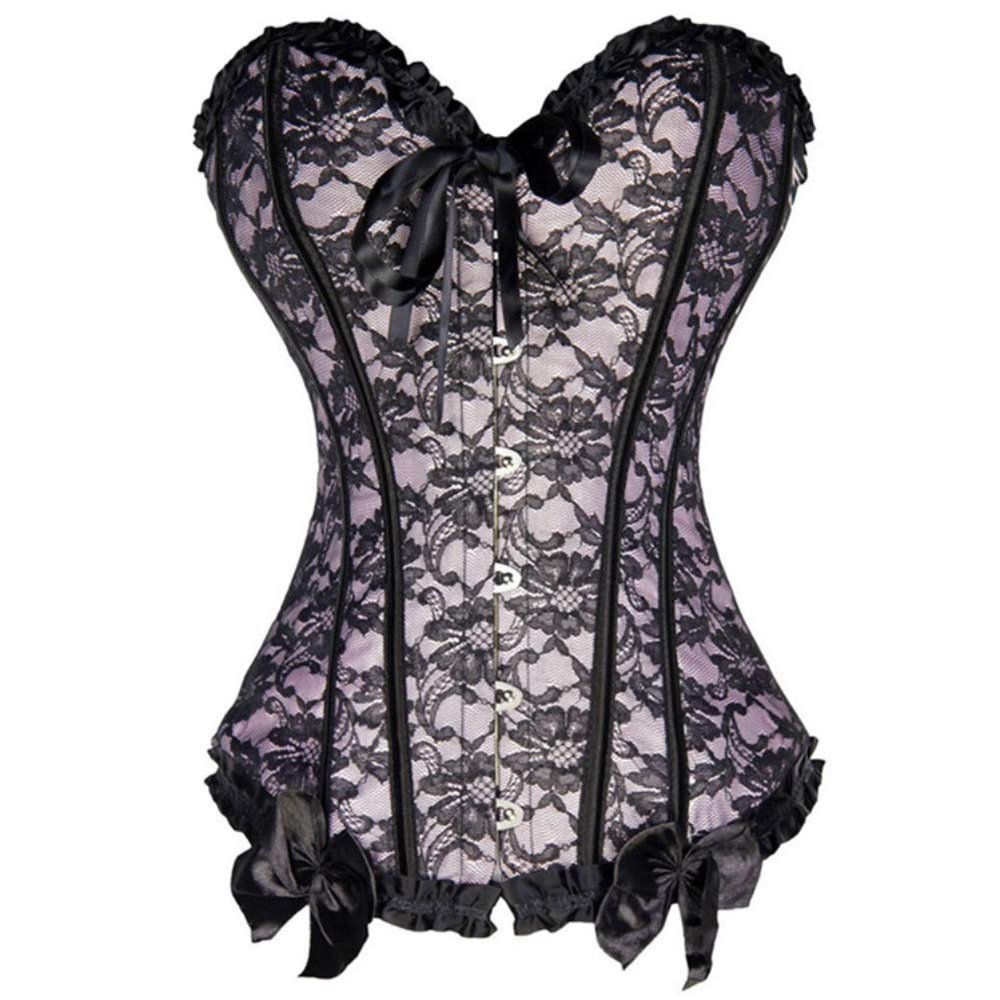 DISSA Women's Overbust Corset with Bust Closure, Plastic Boning, Pink, Size 52