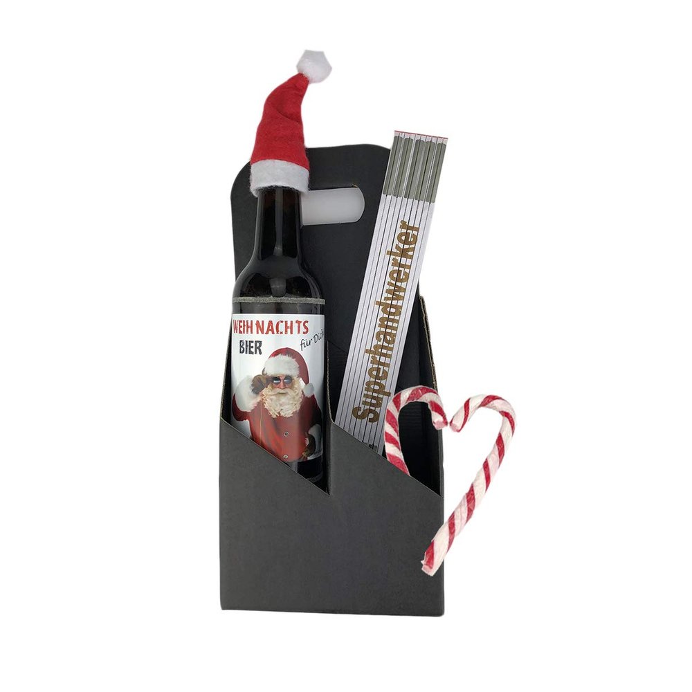 Christmas Gift Set with Engraved Folding Rule, Christmas Beer and Santa Hat – Craftsman Gift, Felix