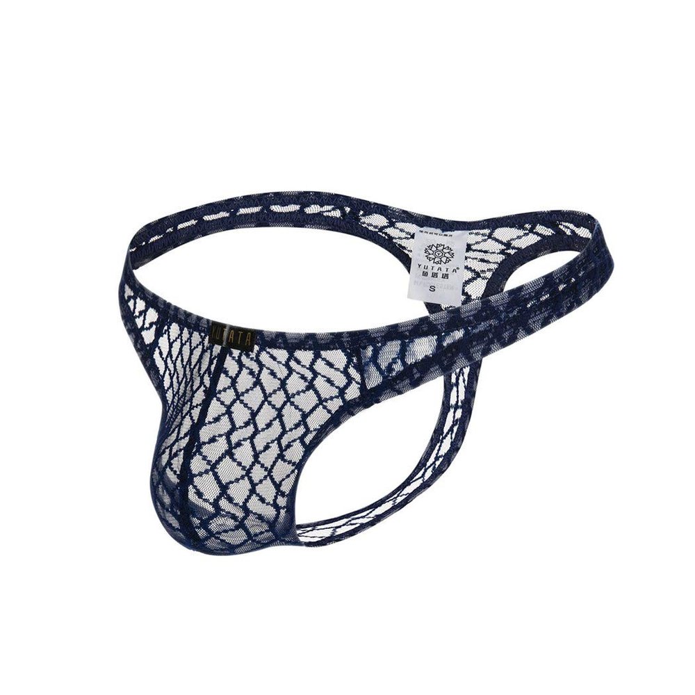Canarea Men's Sexy Lace Low-Rise G-String Thong Underwear, Blue (M)