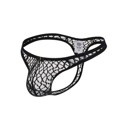 Canarea Men's Lace Low-Rise Open G-String Thong, Black, L