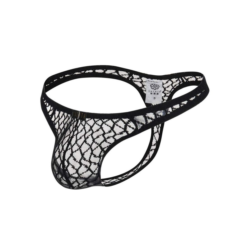 Canarea Men's Lace Low-Rise Open G-String Thong, Black, L