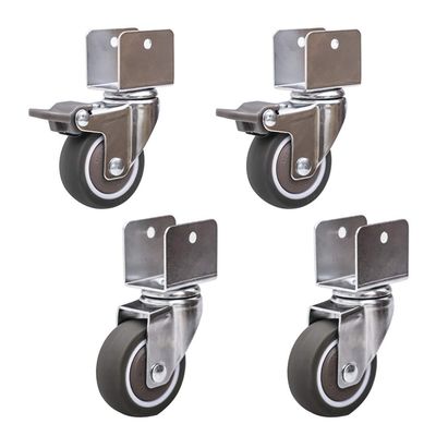 4-Piece 2-Inch Swivel Casters with U-Brackets, Quiet Rubber Wheels and Brakes