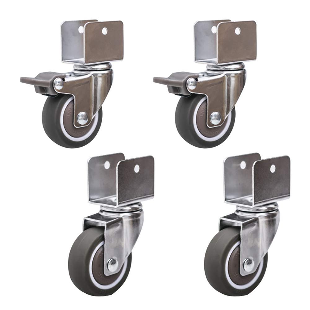 4-Piece 2-Inch Swivel Casters with U-Brackets, Quiet Rubber Wheels and Brakes
