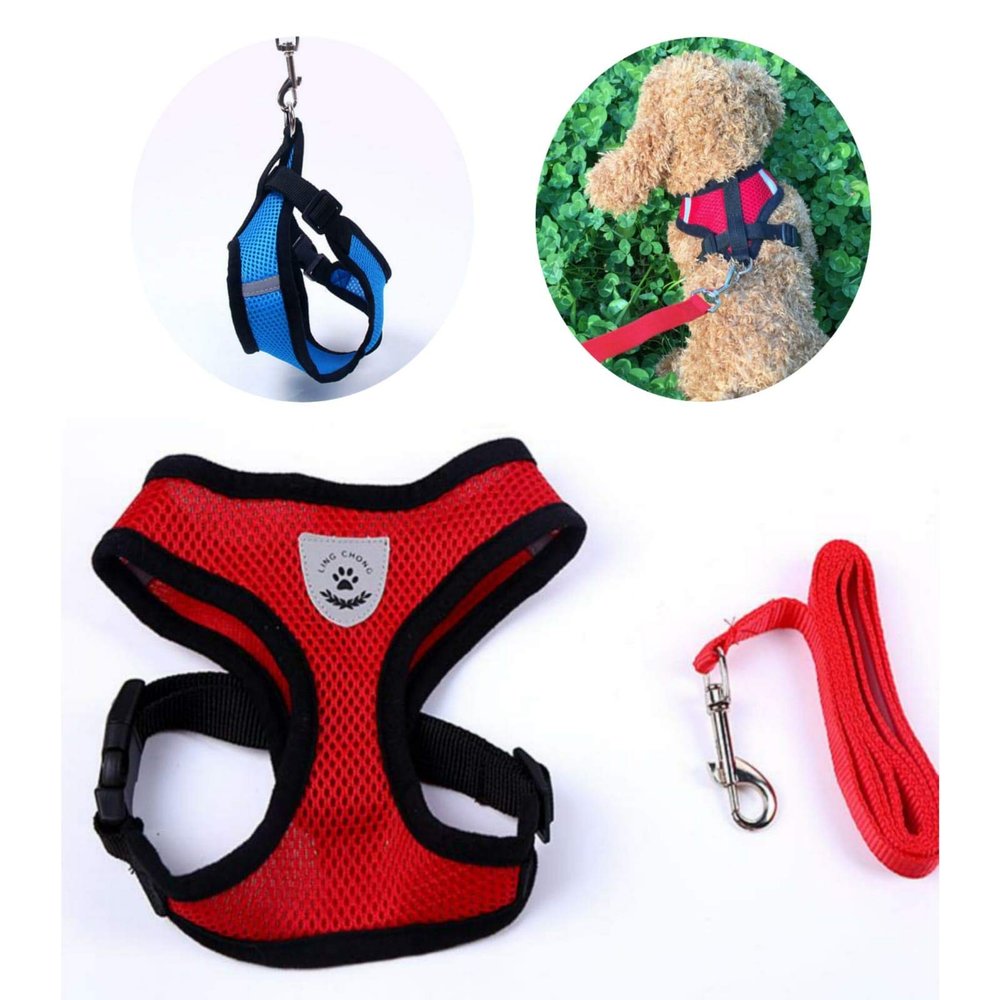 Breathable Harness with Leash for Chihuahua Yorkie Puppies | Red