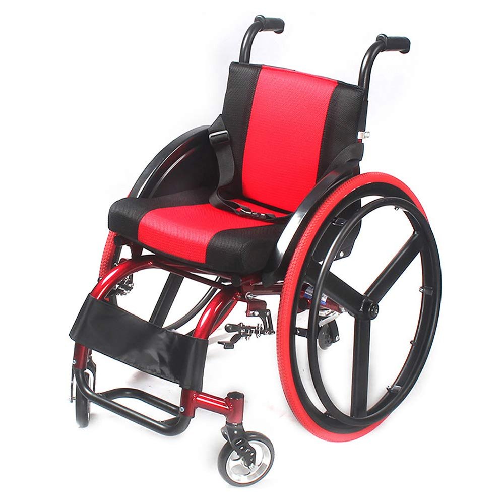 YZJJ Self-Propelled Folding Aluminum Wheelchair, 38 cm Seat, Red and Black