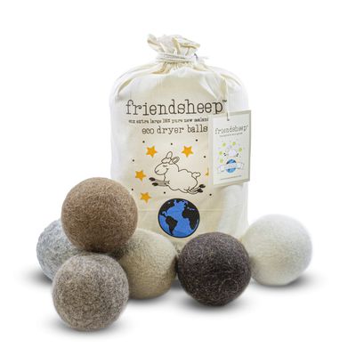 Friendsheep Wool Dryer Balls, 6-Pack, XL, Organic, Premium, Reusable, Cruelty-Free, Handmade, Fair Trade, Lint-Free, Fabric Softener, Brown and Beige - Natural Mystic