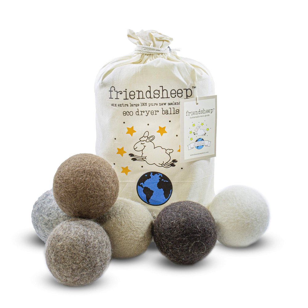Friendsheep Wool Dryer Balls, 6-Pack, XL, Organic, Premium, Reusable, Cruelty-Free, Handmade, Fair Trade, Lint-Free, Fabric Softener, Brown and Beige - Natural Mystic