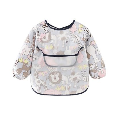 Vobozeany Baby Bib with Long Sleeves, Cotton Waterproof Bib for Feeding, Painting and Crafts