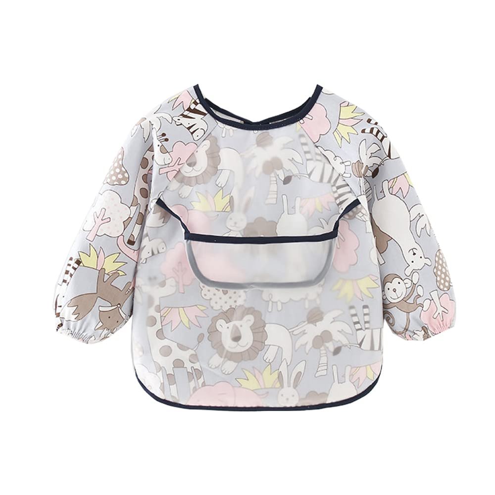 Vobozeany Baby Bib with Long Sleeves, Cotton Waterproof Bib for Feeding, Painting and Crafts
