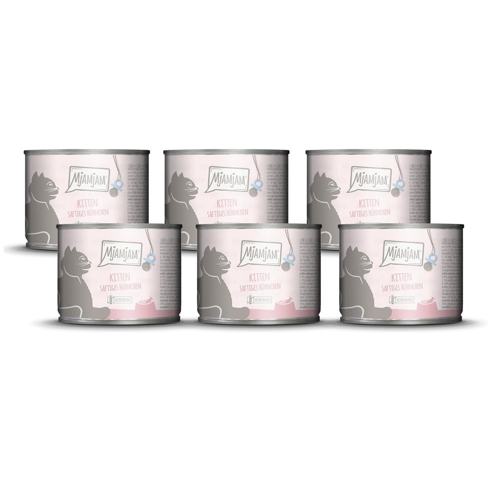 MjAMjAM Premium Kitten Wet Food, Juicy Chicken with Salmon Oil, 6-Pack (6 x 200 g)