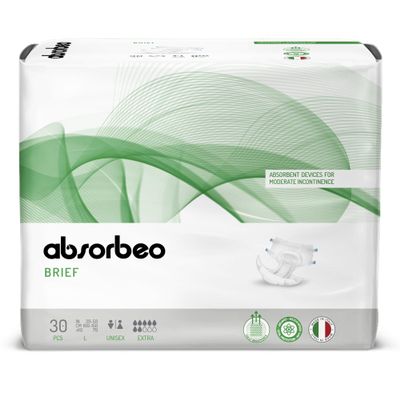 Absorbeo EXTRA Adult Diapers, 30 Count, Absorbent Aid for Moderate Bladder Weakness, Absolute Comfort, Total Protection, Anti-Odor System, Fully Breathable, Unisex, Size L