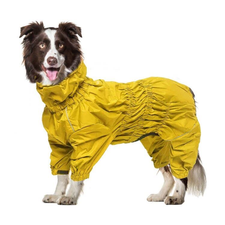 Geyecete Four-Legged Waterproof Dog Raincoat with Harness Opening, Yellow, XXXL