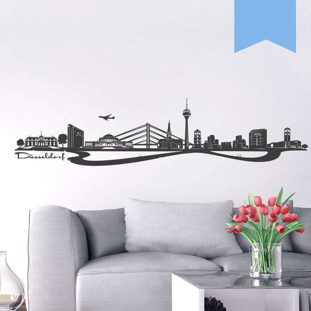 WANDKINGS Wall Decal – Düsseldorf Skyline – 220 x 51 cm – Light Blue – Choose from 6 Sizes & 35 Colors