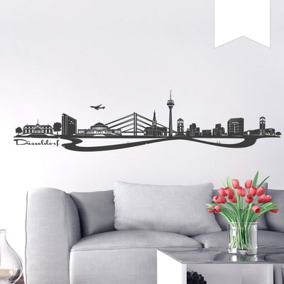 WANDKINGS Wall Decal – Düsseldorf Skyline – 220 x 51 cm – White