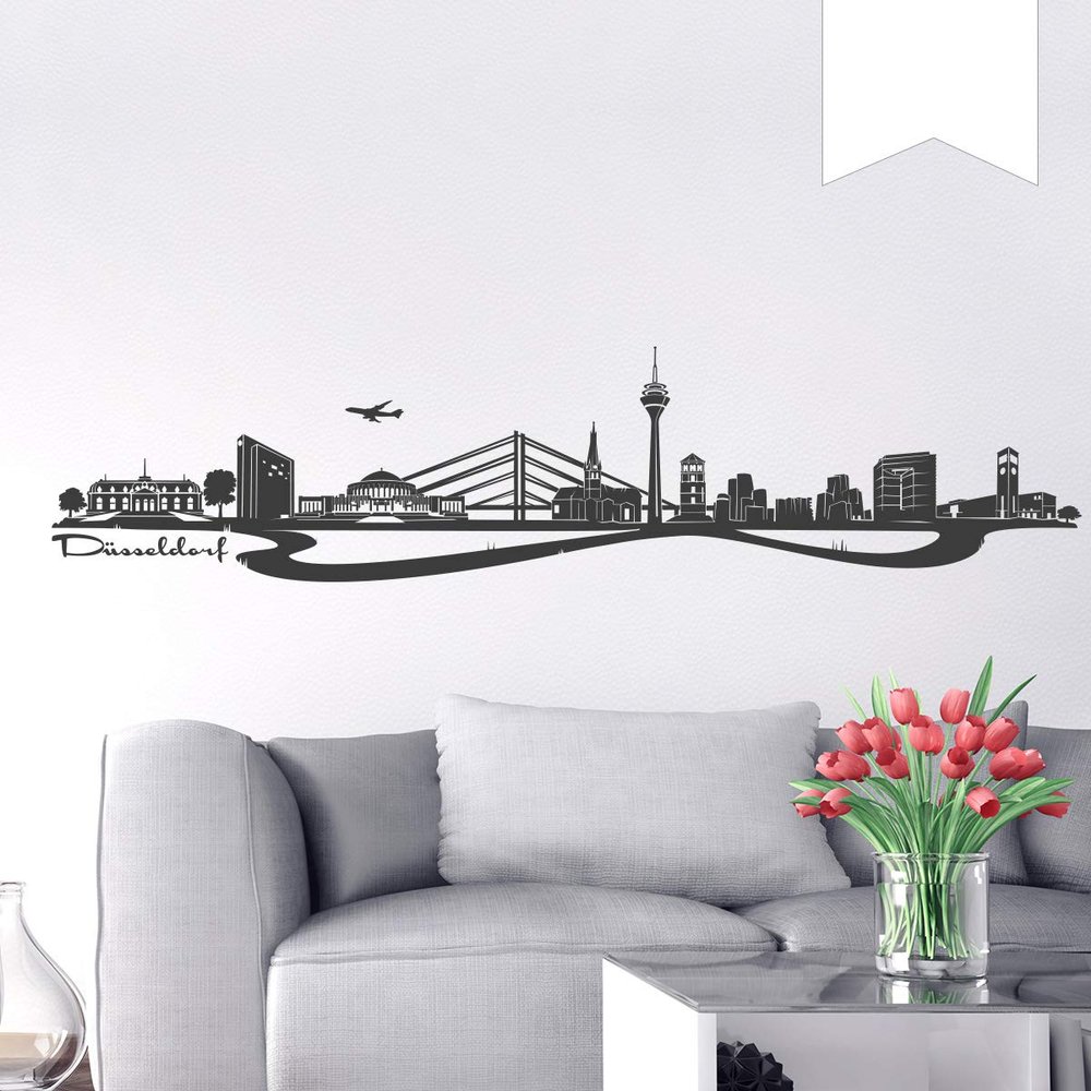 WANDKINGS Wall Decal – Düsseldorf Skyline – 220 x 51 cm – White