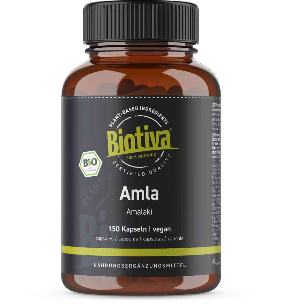 Organic Amla 150 Capsules – 500 mg High-Dose – Phyllanthus emblica – Indian Gooseberry – Filler-Free – Biotiva