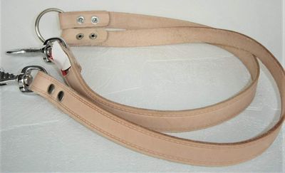 Dog Coupler Leash for 2 Dogs, Genuine Leather, Natural, 40 cm/20 mm