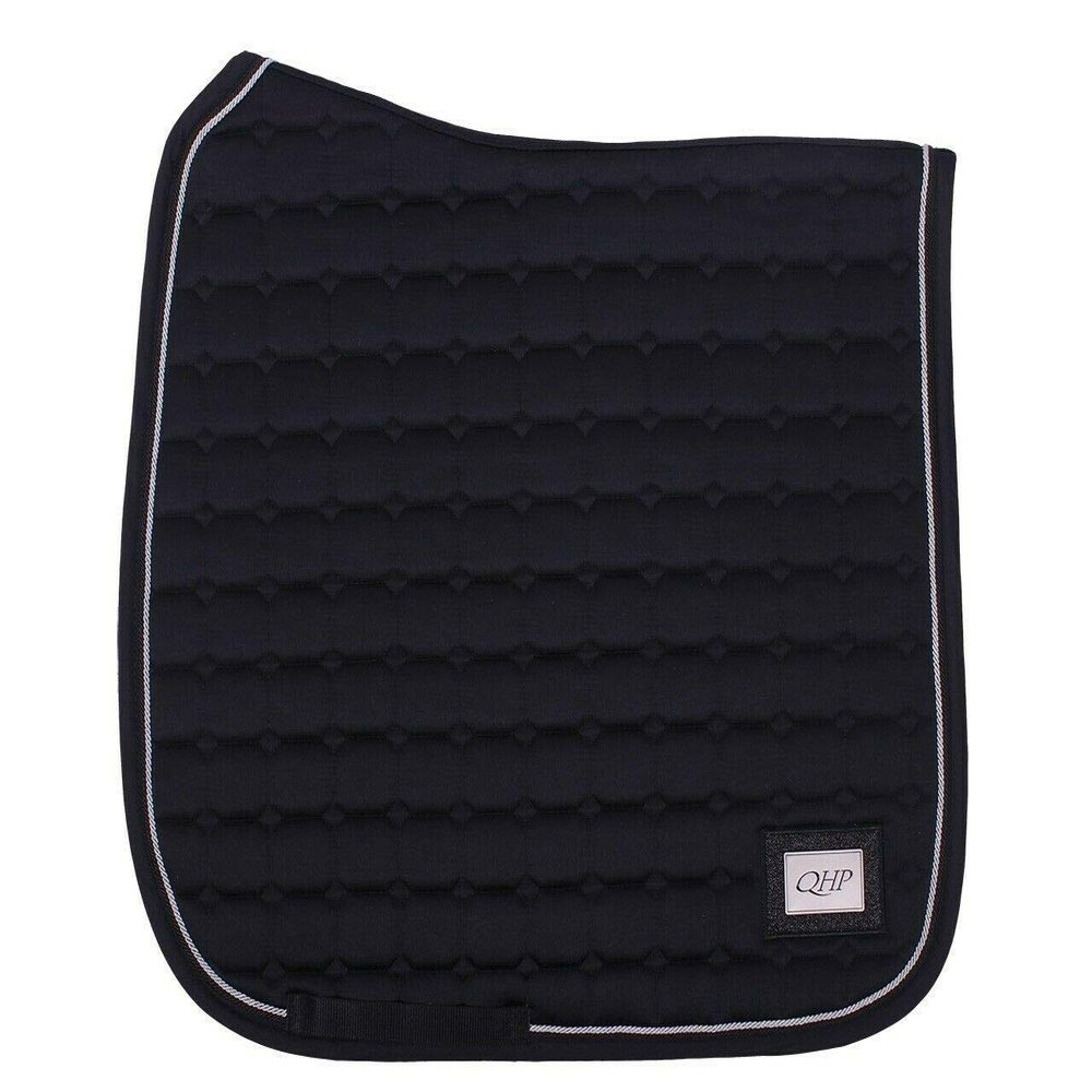 QHP Glitz Saddle Pad, Square Quilting, Double Cord, Glitter Patch (Pony Dressage, Black)
