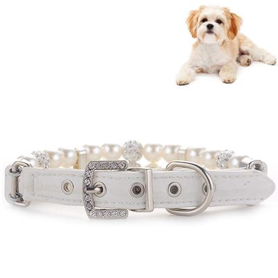 HUI JIN Adjustable Dog Collar with Rhinestones and Pearls, 33 x 1.5 cm