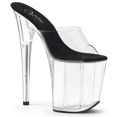 Pleaser FLAMINGO-801 Women's Black/Clear/Clear Platform Mule High Heels, EU 37