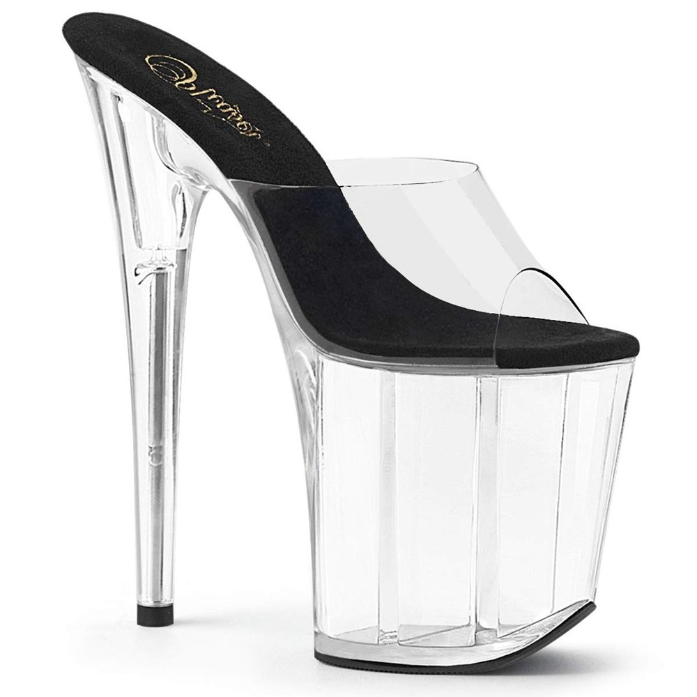 Pleaser FLAMINGO-801 Women's Black/Clear/Clear Platform Mule High Heels, EU 37