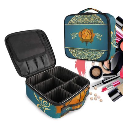 Blue Basketball Makeup Bag with Adjustable Dividers
