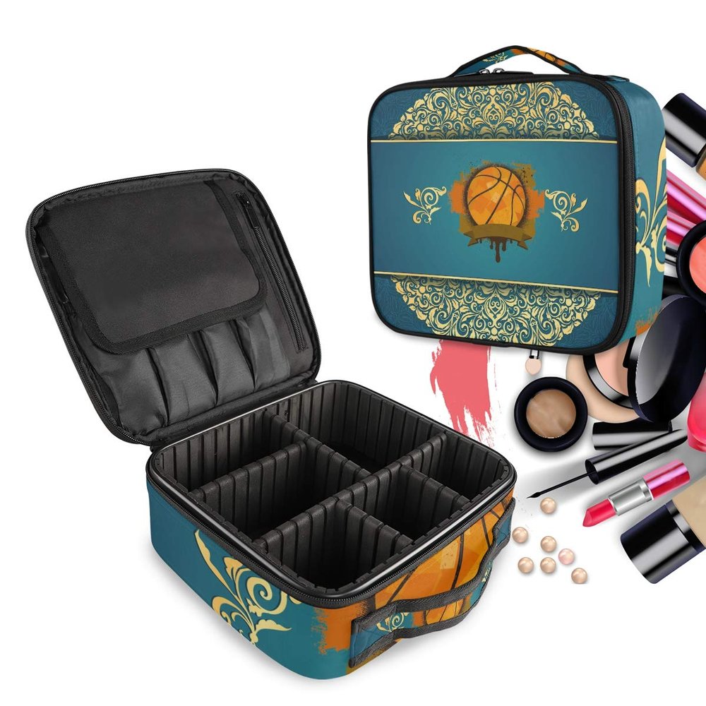 Blue Basketball Makeup Bag with Adjustable Dividers