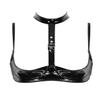 Women's Patent Leather-Look Push-Up Bra, Adjustable Straps, Halter Style, XL view 1