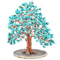 Nupuyai Green Howlite Turquoise Stone Money Tree with Agate Slice Base