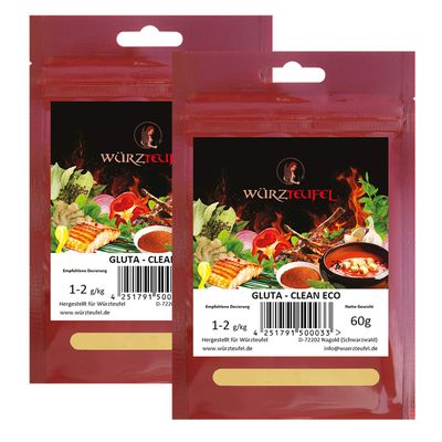 Gluta Clean Eco Natural Organic Flavor Enhancer Based on Fermented Plant Protein, 2 Bags of 60 g Each (120 g)