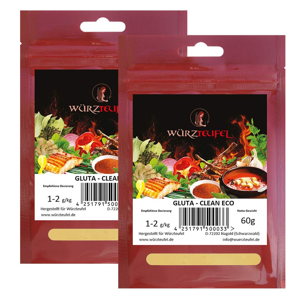 Gluta Clean Eco Natural Organic Flavor Enhancer Based on Fermented Plant Protein, 2 Bags of 60 g Each (120 g)