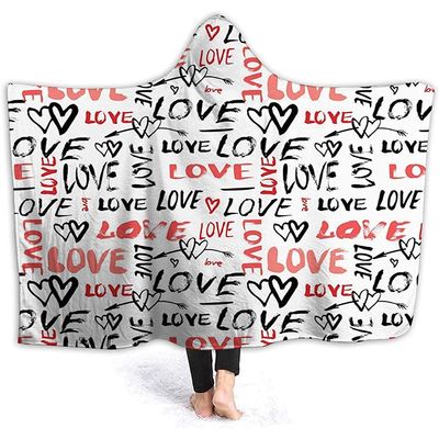 Auld-Shop Hooded Wearable Blanket, Cloak Cape with Hand-Drawn Love Lettering Doodle-Style Design and Brushstroke Effect