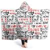 Auld-Shop Hooded Wearable Blanket, Cloak Cape with Hand-Drawn Love Lettering Doodle-Style Design and Brushstroke Effect view 1