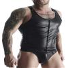 Men's Black Wet-Look Muscle Shirt with Mesh Panel view 1