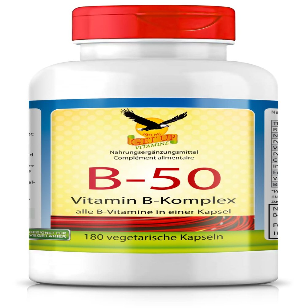 Get UP Vitamin B-50 Complex with 11 B Vitamins & B-Like Nutrients, 180 Capsules