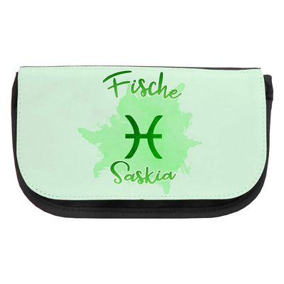 Cosmetic Bag with the Name Saskia and Pisces Zodiac Design