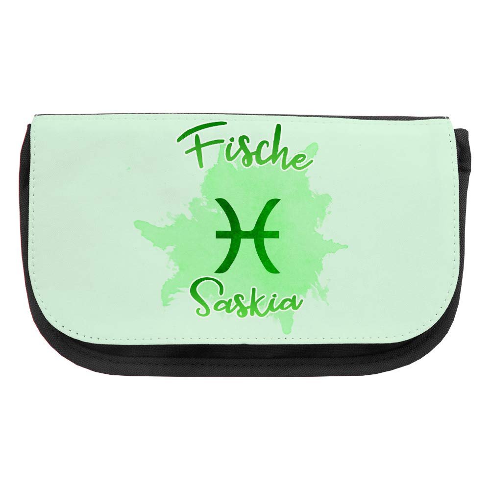 Cosmetic Bag with the Name Saskia and Pisces Zodiac Design