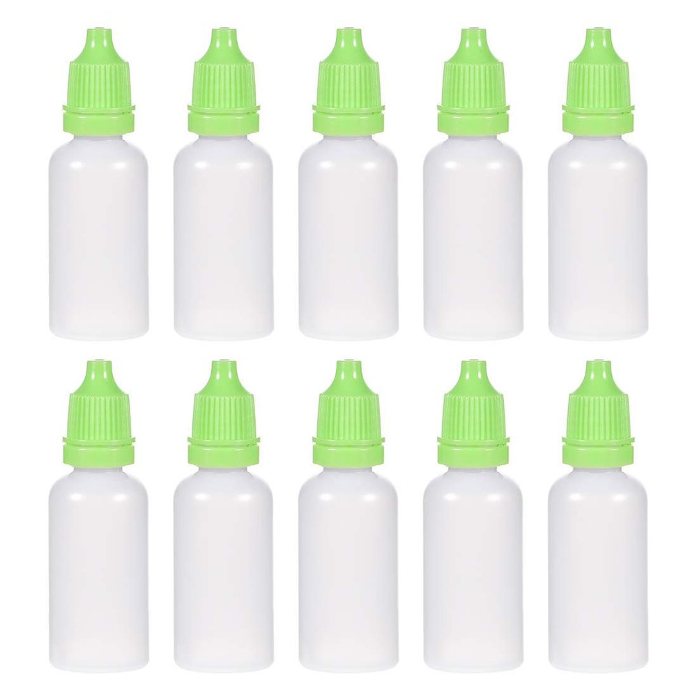 Plastic Dropper Bottles, 15 mL, Small Empty Squeezable Eye Drop Bottles, Green, 10-Pack
