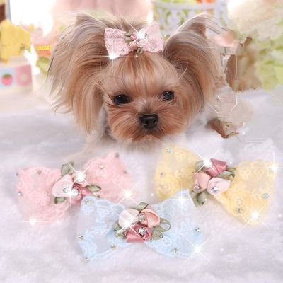 ADIASEN Glitter Butterfly Hair Clip with Pearls for Pets, 3 Pieces