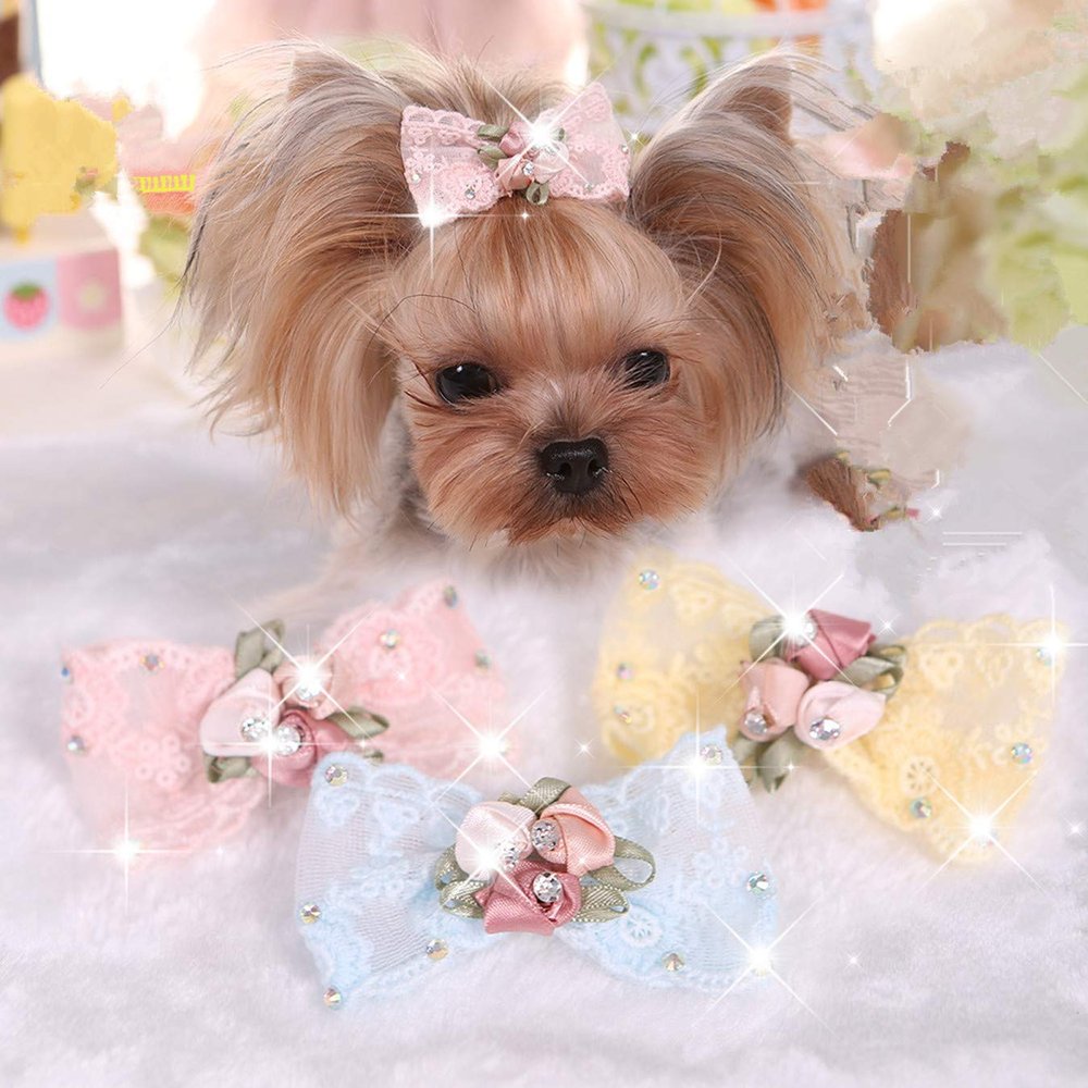 ADIASEN Glitter Butterfly Hair Clip with Pearls for Pets, 3 Pieces