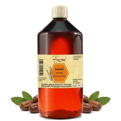 Cold-Pressed Jojoba Oil 1000 ml for Skin, Hair, Face & Nails