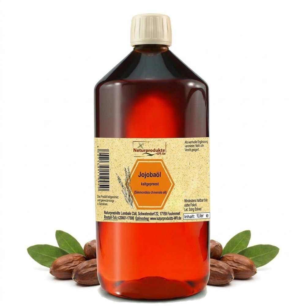 Cold-Pressed Jojoba Oil 1000 ml for Skin, Hair, Face & Nails